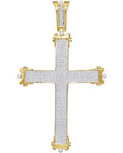 10kt Yellow Gold Mens Diamond Roman Cross Charm Pendant 1-3/4 Cttw 