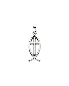 14kt White 17x8mm Fish Pendant with Cross