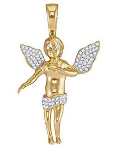 10kt Yellow Gold Mens Diamond Angel Cherub Charm Pendant 3/8 Cttw 