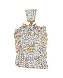 10k Yellow Gold Mens High-Polish Diamond Jesus Christ Messiah Christian Charm Pendant 1-3/4 Cttw 