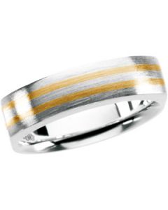 Gents Two Tone Sterling Silver And 18Ky Insert Fashion Ring Sterling Silver & 18K Yellow Gold Size 11.00
