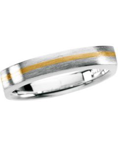 Gents Two Tone Sterling Silver And 18Ky Insert Fashion Ring Sterling Silver & 18K Yellow Gold Size 11.00