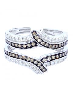 Diamond Jacket Ring Cognac And White Diamonds 14K White Gold 15mm Wide