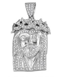 10kt White Gold Mens Diamond Jesus Christ Messiah Charm Pendant 5/8 Cttw 