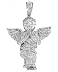 10kt White Gold Mens Diamond Angel Cherub Charm Pendant 1.00 Cttw 