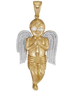 10kt Yellow Gold Mens Diamond Angel Cherub Charm Pendant 5/8 Cttw 