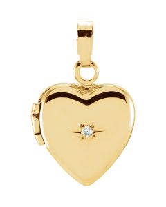14kt Yellow .005 CTW Diamond Heart Shaped Locket