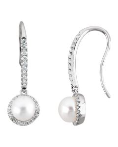 14kt White Freshwater Pearl & 3/8 CTW Diamond Earrings