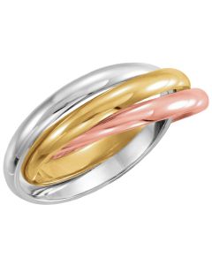 18kt Yellow, 18kt Rose & Platinum 2.5mm Three Band Rolling Ring Size 10