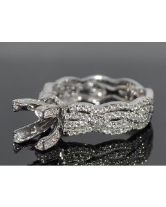 Diamond Semi Mount Engagement Ring Vintage 1ct 14k White Gold Fits Princess Cut