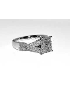 .4ct Bridal Engagement Ring 14k White Gold Princess Cut Top Filegre Halo Vintage