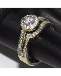 Diamond Bridal Wedding Set 2pc .5ct Round Halo Engagement Ring + Band 14k Gold