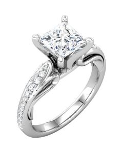 Princess Cut Engagement Ring Real Side Diamonds 14k White Gold Sculptural Inspired Vintage 0.7ctw