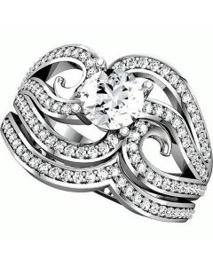 Wedding Set 14k White Gold 0.3ct Setting with Your Choice of .5ct Upto 1ct Round Solitaire Engagement Ring + Wedding Band Designer Inspired