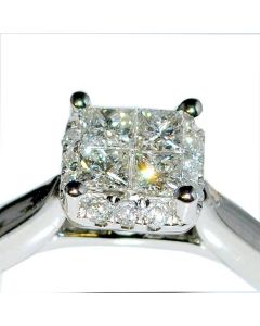 Princess Cut 2ct Solitaire Look 0.5ctw Engagement Ring 14k White Gold 7.5mm Wide Insivisible Set Real Diamonds