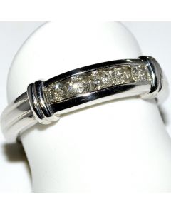 Mens Wedding Band Ring 0.5ct 14k White Gold 6mm Wide 5 Round Diamonds Channel Set Real (13.5)