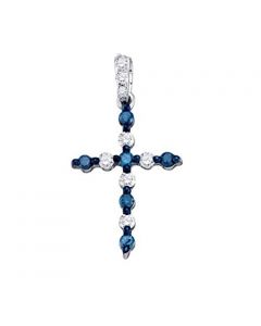 10K White Gold Blue Diamond Cross Pendant With White Diamonds Ladies 1/4cttw 21mm Tall