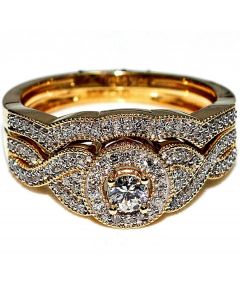 Diamond Wedding Set 2 Piece Round Halo 0.4ct Sculpture Inspired Vintage White or Yellow Gold