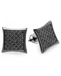 0.23 Carat (Ctw) Black Plated Sterling Silver Real Black Diamond Kite Shape Men's Hip Hop Iced Micro Pave Stud Earrings 1/4 CT
