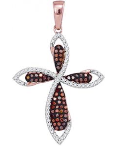 10K Rose Gold Cross With Cognac and White Diamonds Infinity Style 1/3cttw 32mm Tall
