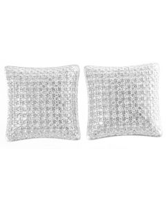 Sterling Silver White CZ Stones 13mm Square Shape Stud Men's Earrings