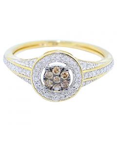 1/4cttw Cognac and White Diamond Engagement Fashion Ring 10K Yellow Gold
