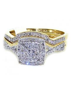 Diamond Wedding Ring Set Yellow Gold 10K 1/3cttw Square Top Pave Set 2pc Set