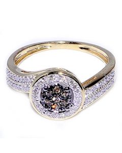 Cognac & White Diamond Fashion Ring 0.25ct 10K Gold 5mm Wide Swirl