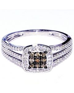 0.25ct Cognac And White Diamond Wedding Engagement Ring 10K White Gold