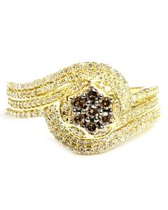 0.7ct Diamond Cognac And White Ring 10K Gold 10mm Wide