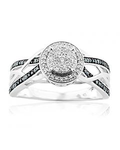 1/5cttw Diamond Blue And White Diamond Halo Engagement Wedding Ring 10K White Gold