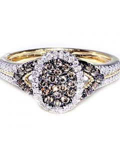 0.3ct Cognac And White Diamond Cocktail Engagement Ring Fashion 10K Gold Anniversary Ring