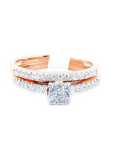 0.5ct Diamond Bridal Set 10K Rose Gold Square Shaped Pave Set Center
