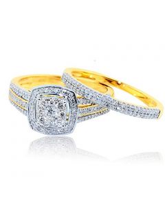 1/2cttw Diamond Bridal Wedding Ring Set 10K Yellow Gold Halo 2pc Set 9.5mm Wide(I/J Color 0.5cttw)