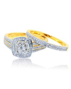 0.5ct Diamond Bridal Wedding Ring Set 10K Yellow Gold Halo 2pc Set 9.5mm Wide