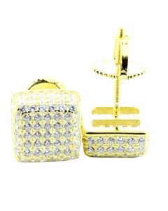 8mm Stud Earrings Cubes Sterling Silver Yellow Gold Finish Screw Back Fashion Earrings