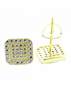 Square Stud Earrings Fashion Earrings 8.5mm Wide Screw Back Yellow Gold Finish Sterling Silver