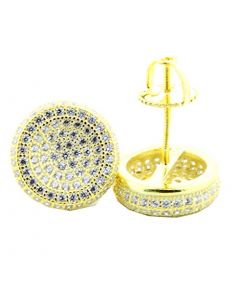 Stud Earrings 11MM Wide Round Shape Sterling-silver CZ Yellow Gold Finish Screw Back
