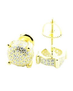 Fashion Earrings Studs Screw Back Square Cube Yellow gold Finish sterling-silver 8.5mm