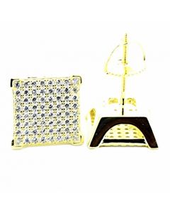 9mm Mens Fasihion Earrings Yellow Gold Finish Sterling Silver Pave Set CZ Screw Back Square Shaped