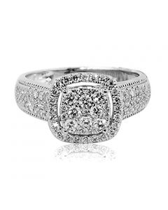 0.68ct Diamond Bridal Wedding Ring 10K White Gold 10mm Wide Halo