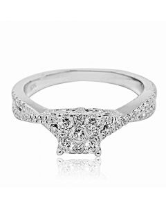 0.27ct Diamond Engagement Ring 10K White Gold Princess Cut Style Center With Round Diamonds
