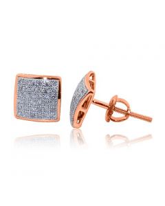 10K Rose Gold Diamond Stud Earrings Pave Set 8mm Wide Screw Back 0.2ctw