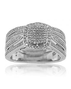 10K White Gold Diamond Bridal Wedding Ring Set 0.41ctw Cushion Shaped Top With Halo 2pc