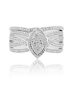 10K White Gold Bridal Wedding Ring Set 11mm Wide Marquise Shape Pave Set 0.4ctw Diamonds
