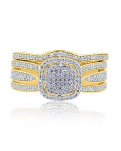 0.4ct Diamond Bridal Wedding Ring Set 10K Yellow Gold Cushion Shaped Top With Halo 2pc