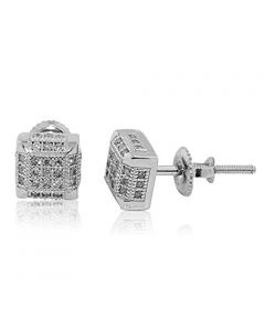 10K White Gold Diamond Earrings Cube Shaped 6.5mm Wide Screw Bakc