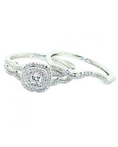 0.5ct Princess Cut Diamond Bridal Wedding Set 10K White Gold Double Halo