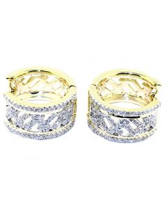 Diamond Cross Hoop Earrings 10K Yellow And White Gold Two Tone 0.33ctw Diamonds
