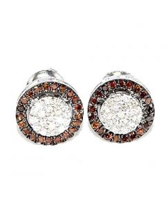 White Gold Cognac White Diamond Earrings Screw Back 7.5mm 0.18ctw Round